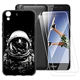 ESACMOT Schutzhülle mit Astronautenmuster, kompatibel mit Huawei Honor Holly 3 + [2 Stück], Displayschutzfolie aus gehärtetem Glas, stoßfeste Schutzhülle für Huawei Y6 II (5,5 Zoll)