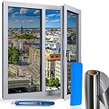 GEKOPEE UV-Schutz Sonnenschutzfolie Fenster außen oder innen Spiegelfolie Selbstklebend Rückstandslose Wärmeisolierung Fensterfolie (Silber, 90 x 400cm)