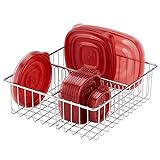 mDesign Metall-Küchenaufbewahrungsbehälter mit 3 Fächern, Organizer für die Organisation in Küchenschränken, Schränken, Speisekammer-Regalen, Schubladen – breit – Chrom