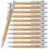 Juwelier Schönschmied 50x Kugelschreiber aus Bambus inkl. Wunschgravur | Emoji Gravur | Werbekugelschreiber personalisiert | Umweltfreundlich | blauschreibend | ø11 x 142 mm (50), (PS206)