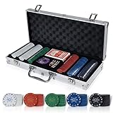 BROILISSIMO 300/500 PCS Pokerkoffer aus Aluminium Pokerset Profi ,mit Gedruckte Chips, Pokerdecks , Dealer Button und 5 Würfel