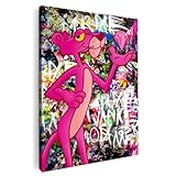 Pink Panther Bild bunt | Poster & Kunstdrucke | Graffiti Bild Hochkant | Pop Art Bilder Leinwand | S Art Bilder Preise | Coole Wandbilder Wohnzimmer | Kunstdruck Leinwand | Bild Leinwand XXL