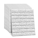 DHOUTDOORS 10 Stk 60x60x0.7 cm Tapete Selbstklebend Wandpaneele Weiß Steinoptik Ziegelstein Brick Muster 3D PE-Schaum Wasserdicht Schnelle Leichte Montag