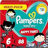 Pampers Windeln Superhelden Pants Größe 6 (14-19kg) Baby-Dry, Extra Large mit Stop- und Schutz Täschchen, MONATSBOX, 88 Höschenwindeln
