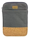 Kuratist eBook Reader Tasche - Handgemacht aus 100% Baumwoll-Canvas und Kantenschutz aus Kork, (100% vegan) (Grey, 6 Zoll)