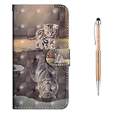 Grandoin Huawei P9 Lite Hülle, Handyhülle im Brieftasche-Stil für Huawei P9 Lite Handytasche PU Leder Flip Cover 3D Bunte Muster Book Case Schutzhülle (Katze und Tiger)