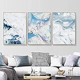 Nordic Wall Art Leinwand Nordic Abstract Blau Weiß Marmor Textur Gemälde Poster und Drucke für Wohnzimmer Dekor 60x70cmx3 Bronze