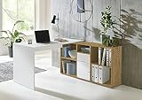 BMG Möbel Eckschreibtisch Lena abschließbarer Tür, Computertisch, Winkelschreibtisch, Homeoffice, Bürotisch, Made in Germany (Weiß/Artisan Eiche)