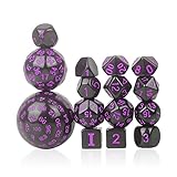 MRWiZMS Polyhedral DND Dice 15 Stück D3-D100, Metallwürfel-Set mit Wasserdichter Tasche, RPG Dice Set D&D (Dungeons and Dragons Dice Set) (Purple)