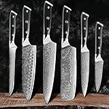 FGFDS 6-teiliges Damast-Küchenmesser-Set Japanischer Stahl, Ultrascharfes Kochmesser Profi-Kochmesser Besteck Hackmesser Santokumesser (Color : 6pcs)