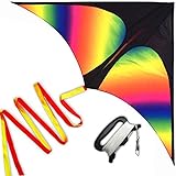 HONBO Rainbow Delta Kites Adults-Beginner Kite for Kids Easy Flyer - Kit Line and Swivel Included- Good for Outdoor Games and Summer The Beach Toys for Kids