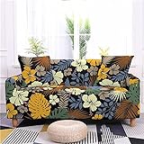 Grünes Blatt Sofabezug Wohnzimmer Tropische Pflanze elastischer Sofabezug L-förmiger Eckmöbelschutzbezug A3 2 Sitzer