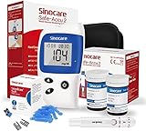 sinocare Safe Accu2 Blutzuckermessgerät, Diabetes-Set mit Blutzuckerteststreifen x 50, Schmerzfrei & Schnell, Wenig Probenvolumen- mg/dL