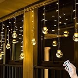 BLOOMWIN Lichtervorhang 3x0,65M Kugel Lichterkette Lichterkettenvorhang 120 LEDs Weihnachtsbeleuchtung Stimmungslichter Fenster Weihnachten Feiertage Fensterdeko Lichter Dekobeleuchtungkette Warmweiß