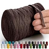 MeriWoolArt® Baumwollgarn Band Braun - 10mm T-Shirt Band Garn für Stricken, Makramee, Häkeln, Weben, Geschenkband - 150 m Baumwollband (Braun)