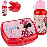 alles-meine.de GmbH Kinder Geschirr & Zubehör _ Verschiedene Artikel frei wählbar _ Disney - Minnie Mouse - Set: Trinkflasche + Lunchbox / Brotdose - BPA frei - Brotbüchse Küche ..