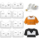 Aatpuss 9 Stück T-Shirt Lineal Guide, PVC T-Shirt-Linealführungs Set mit 150 cm Weichem Schneiderband, Geeignet für V-Ausschnitt, Rundhals-Ausschnitt, Erwachsenen-, Jugend Design