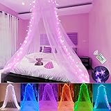 Betthimmel für Mädchen, Bettvorhang mit 100 LED Lichterketten, 18 farbwechselnde Sternlichter, Kuppel vorhänge für Mädchen Prinzessin Frauen Schlafzimmer, 1 Eingang für Einzel- bis doppelbett