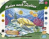 MAMMUT 109203 - Malen nach Zahlen Tiermotiv, Seeschildkröte, Komplettset mit bedruckter Malvorlage im A3 Format, 10 Acrylfarben und Pinsel, großes Malset für Kinder ab 8 Jahre