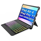 Inateck Tastatur Hülle für iPad Air 4 2020/iPad Pro 11 Zoll 2018/2020/2021, abnehmbare Tastatur mit DIY Hintergrundbeleuchtung, QWERTZ, KB02005