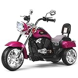DREAMADE Elektro-Motorrad Kindermotorrad, 6V Elektromotorrad mit einstellbaren Scheinwerfern & Hupe & Pedalen, Elektrofahrzeug für Kinder ab 3 Jahren (Rosarot)