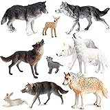 OrgMemory Wolf Tierfiguren, 10 Stück, Safari-Tierfiguren für Diorama, Basteln, Kinderpädagogik, Kuchendekoration (Wolf-Set A)