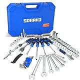 SORAKO Werkzeugkoffer 97 teilig Werkzeugset Werkzeugkasten inkl.Schraubenschlüssel Steckschlüsseleinsätze Bitsatz Ratsche und den Schraubendreher mit Starker Tragetasche