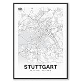 tombaenre Stadtplan Poster Stuttgart | Wohndeko | Wanddeko | Wandbild Geschenk Deko Bild A4/A3/A2 Wohnzimmer Schlafzimmer Städteposter Plakat Bilddruck Wandkunst (DIN A2 (42 x 59,4 cm), Stuttgart)