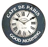 Bada Bing Wanduhr Cafe De Paris Vintage Holz Ø ca. 33,5 cm Nostalgie Retro