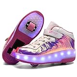 Lovelysi Unisex Jungen Mädchen LED Licht Skateboardschuhe mit Rollen Drucktaste Einstellbare Rollerblades,USB Wiederaufladbar,Inline Skates,Outdoor Sport Gymnastik Running Sneaker