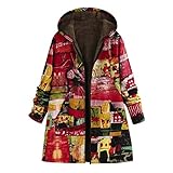 Yowablo Mäntel Übergröße Frauen Winter Warme Outwear Blumendruck Kapuzen-Taschen Vintage (M,8rot)