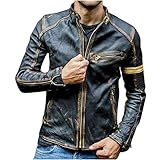 Routinfly Herren Motorradjacke Pu-Leder - Mode Solide Bomberjacke Lässig Stehkragen Mantel Lustig