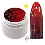 xxl-cosmetic Thermo Farbgel UV Gel Farbwechsel Bordeaux Rot Glitter - Rot Glitter 5ml TFG-7