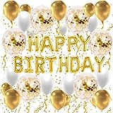 Premium Set, Geburtstagsdeko, Happy Birthday Girlande, Geburtstagsgirlande, in Gold, Happy Birthday Ballon, Birthday Deko
