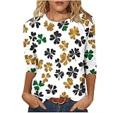 St. Patrick's Day Oversized Tshirt Damen Langarm Rundhals T-Shirt Modisches Seamrog Motiv Langarmshirt Irischer Kleeblatt Bequem Basic Oberteile Top Irland Festival Kostüm Lose T-Shirt für F