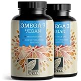 Omega-3 Vegan 240 Kapseln hochdosiert, 2000mg Omega-3 Algenöl pro Tag mit 600mg DHA & 300mg EPA, veganes Omega-3 aus nachhaltigem Anbau als Fischöl-Alternative, laborgeprüft mit Zertifikat, NatureWell