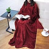 BAHULA Tragbare Decke, übergroße Decke, Bademantel, weiche, gemütliche Fleece-Decken für Frauen, warme, flauschige Plüsch-Überwürfe, Winter-TV-Decke für Sofa, Couch, rot, 170 x 200 cm