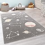 Paco Home Kinder-Teppich, Spiel-Teppich Für Kinderzimmer Mit Planeten Und Sternen, In Grau, Grösse:120x170 cm