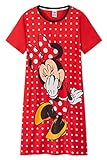 Disney Nachthemd Damen Kurzarm, Minnie Mouse Schlafshirt Damen (S, Rot)
