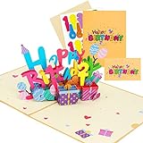 Novantron Geburtstagskarte, Pop up Karte mit Umschlag, lustig 3D Geburtstagskarte für Familie, Freunde und Kinder, Happy Birthday Postkarte mit Blauem Ballon-Design mit Alter Papieretikett