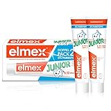 elmex Zahnpasta Junior 6-12 Jahre 2x75 ml – medizinische Zahnreinigung mit 1400 ppm Fluoridgehalt für hochwirksamen Kariesschutz – stärkt die neuen, bleibenden Zähne