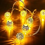 Koqit Marokkanische LED Lichterkette,3 Meter 20 LEDs | Weihnachtslichterkette Mit USB | Kugeln Orientalisch | Deko Silber – kein Lästiges Aaustauschen der Batterien Warm-weiß