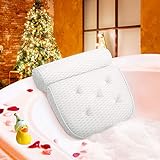 Essort Badewannenkissen, 4D-Air-Mesh-Technologie Komfort badewanne kopfkissen mit 5 Saugnäpfen ist weich und atmungsaktiv badewanne nackenpolste für Home Spa Whirlpools Weiß