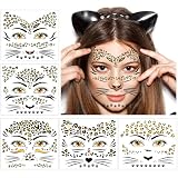 OuryTech Gesichtstattoo, 5 Stück Karneval Face Art Sticker, Leopard Cheetah Temporary Tattoos, für Damen & Mädchen, Spotted Gesicht Make-up für Partys & F