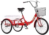 WYCSAD 3-Rad-Dreirad für Erwachsene - Fahrrad, faltbares Dreirad für Erwachsene Senioren, 3-Rad-Lastenrad, 1-Gang-Dreirad mit großem Einkaufskorb vorne und hinten, Übungspedal