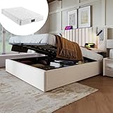 Polsterbett 160x200cm, Boxspringbett mit hydraulisches Bettkasten, Bett mit Lattenrost, Leselicht mit USB Ladefunktion Kopfteil, Stauraumbett Doppelbett Jugendbett (Beige, 160x200cm, mit Matratze)