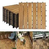 YRHome 3m² Holzfliesen 30x30cm aus Akazienholz Holzoptik Balkonfliesen Terrassenfliesen Gartenfliesen Akazienholz mit Drainage Stecksystem Zuschneidbar für Garten Terrasse Balkon (33 Stück,Model A)