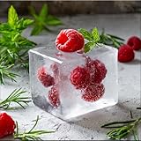 artissimo, Glasbild, 30x30cm, AG5478A, Kräuter und Obst: Eiswürfel Himbeere, Bild aus Glas, moderne Wanddekoration aus Glas, Wandbild Küche modern, Küchenbild Cock