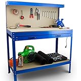 BITUXX Werktisch Werkbank Arbeitstisch Arbeitsplatte Lochwand Schublade Werkstatt 115 x 55 x 140 cm B