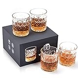Whiskey Gläser Set mit 4, 300 ml Whiskygläser， zum Trinken von Bourbon Scotch Whisky Rum Cognac Wodka , Whisky Gläser mit Luxusbox sind ein einzigartiges Geschenk für Männer Frauen
